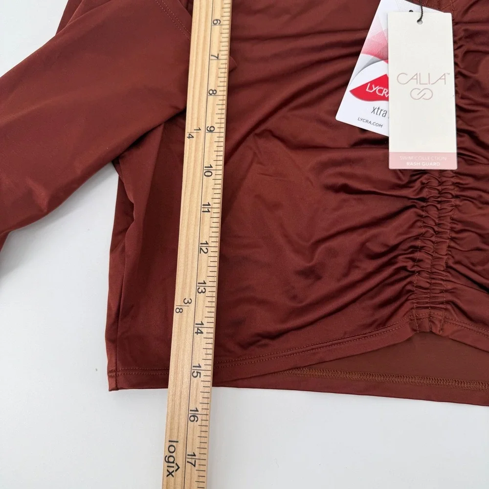 CALIA by Carrie Underwood Womens‎ Ruched Rashguard Long Sleeve Rust Size L